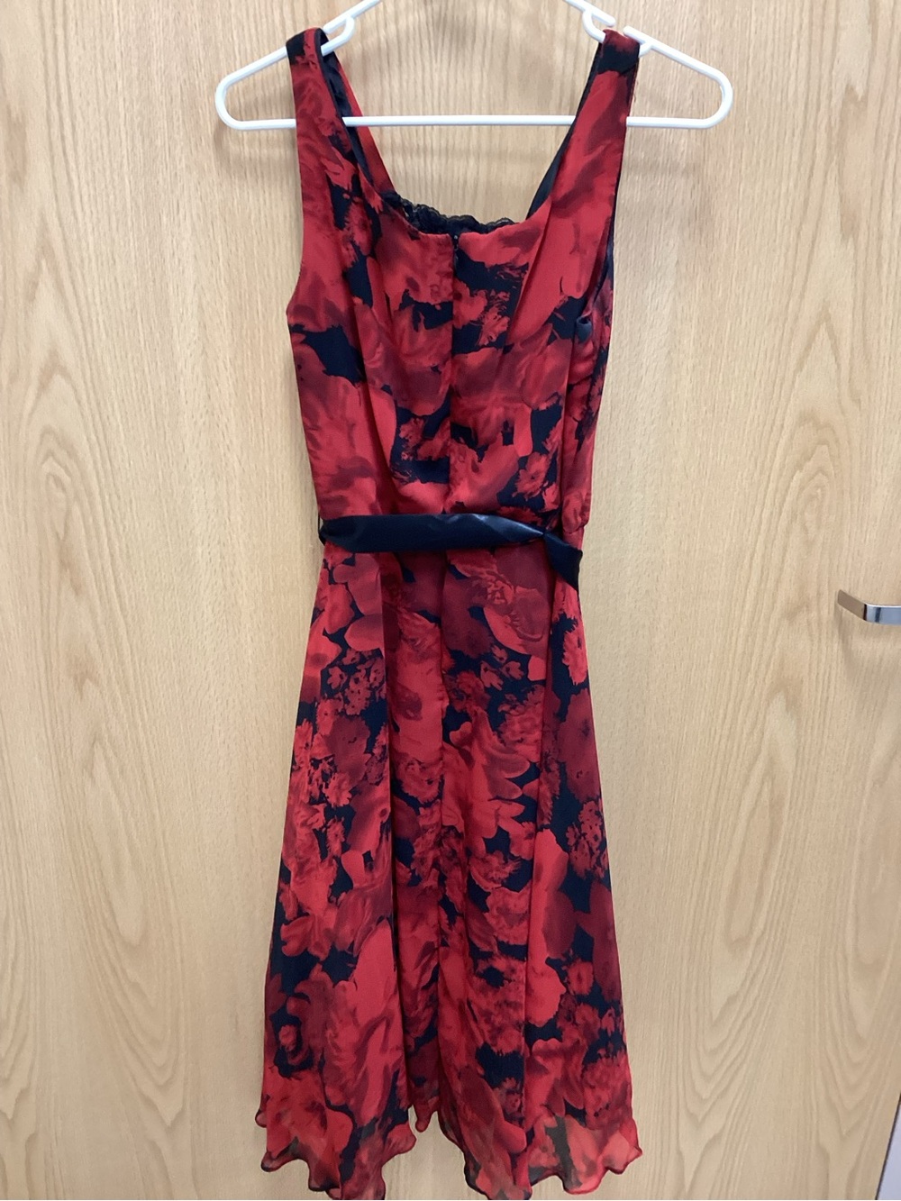 Coldwater Creek Red & Black Floral Cowl-Neck Dress with Satin Tie - Picture 6 of 6
